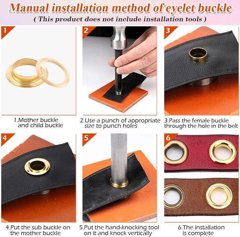 PECMER 100 PCS Eyelets and Grommets- 3/8 Inch Copper Eyelets Grommets with Washers for Belt Bag Tag Scrapbook-10 mm Gold Eyelets for Paper Crafts and Fabric Shoes - Image 5